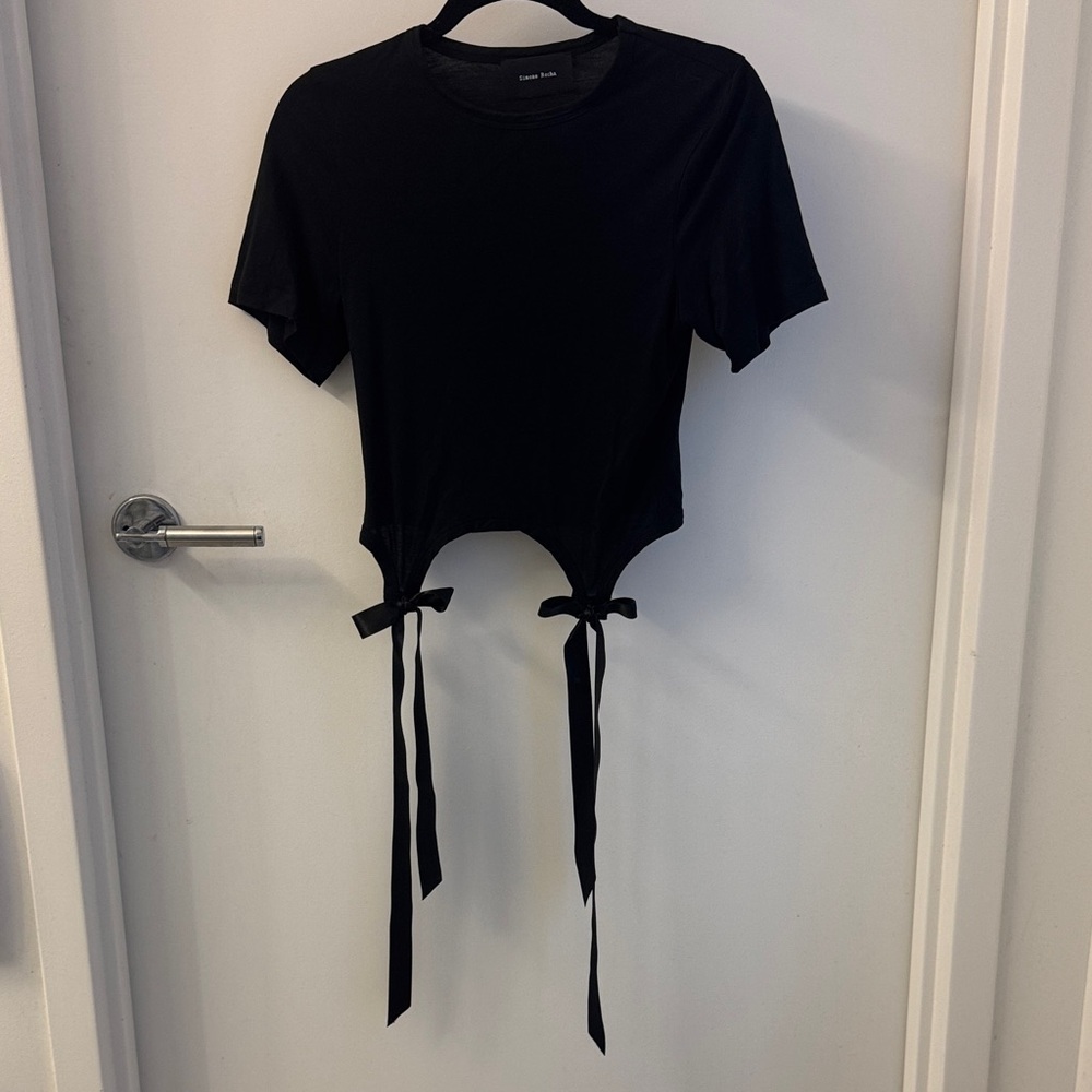SIMONE ROCHA Black Tie-Front Crop Top, size XS